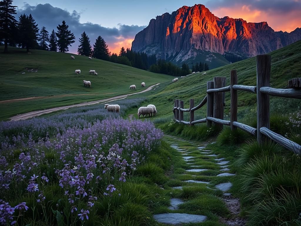 Twilight Hochrhön Meadows: Chromolithograph-Inspired Serenit...