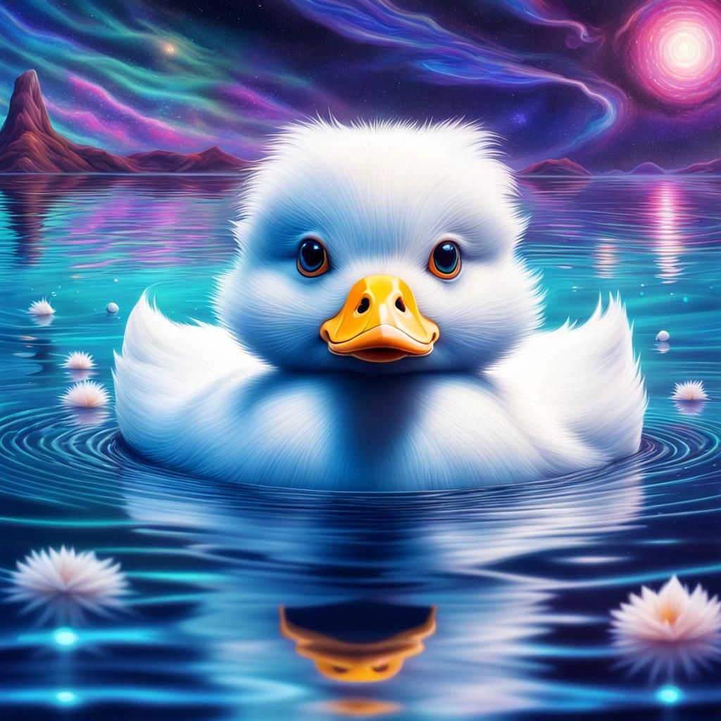 Duck with Pomeranian Face in Astral Illustration