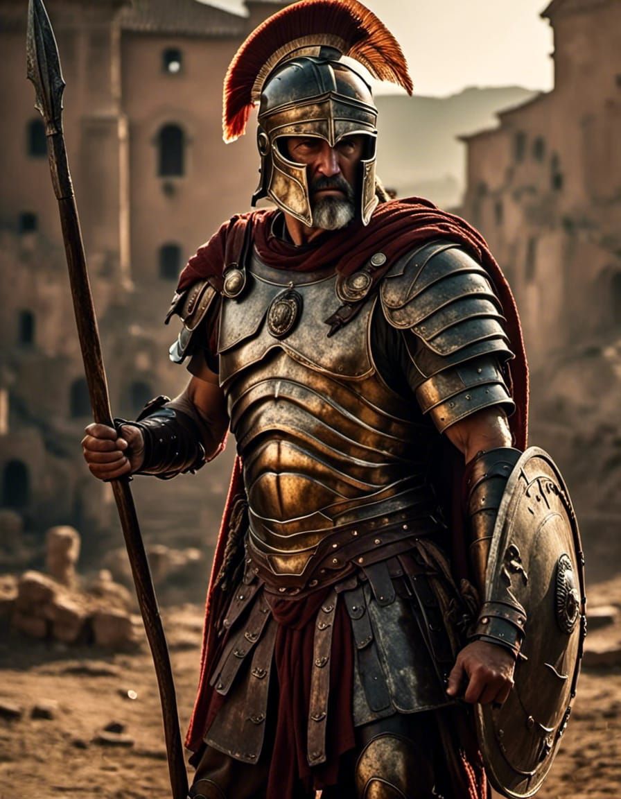 A Spartan warlord with shield and spear
