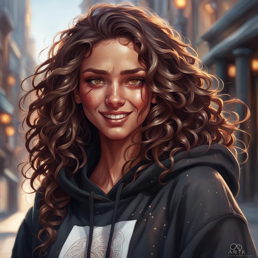 Teen Girl Portrait with Hoodie in Hyperdetailed Style