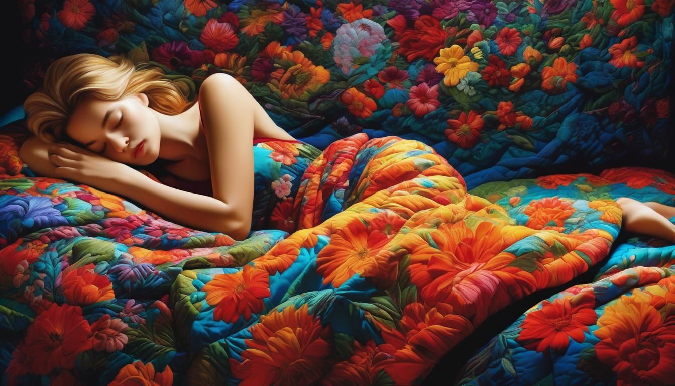 Vibrant Quilt of Sleeping Lady: Digital Art