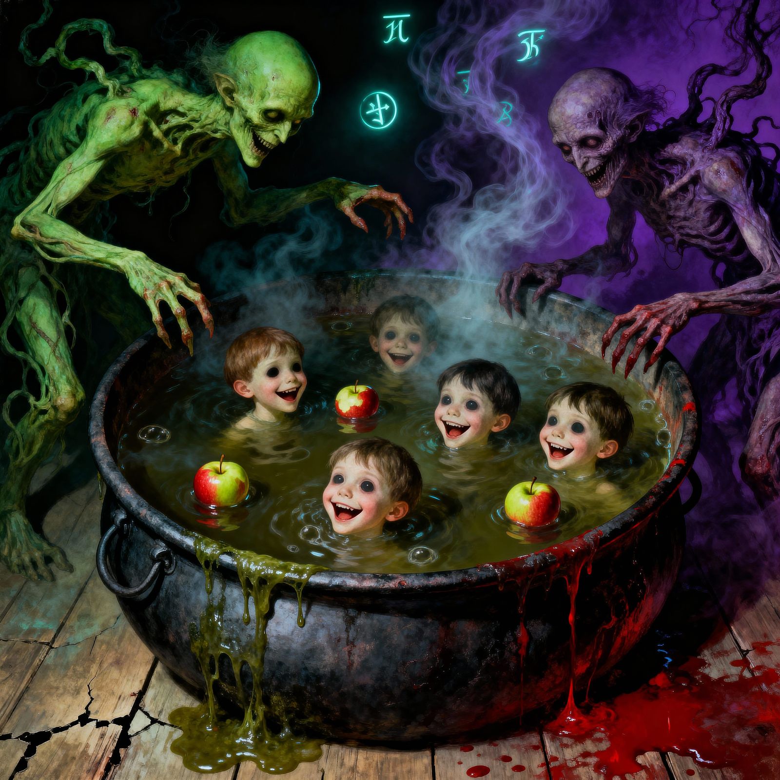 Surreal Bobbing for Apples Nightmare in Bosch Style