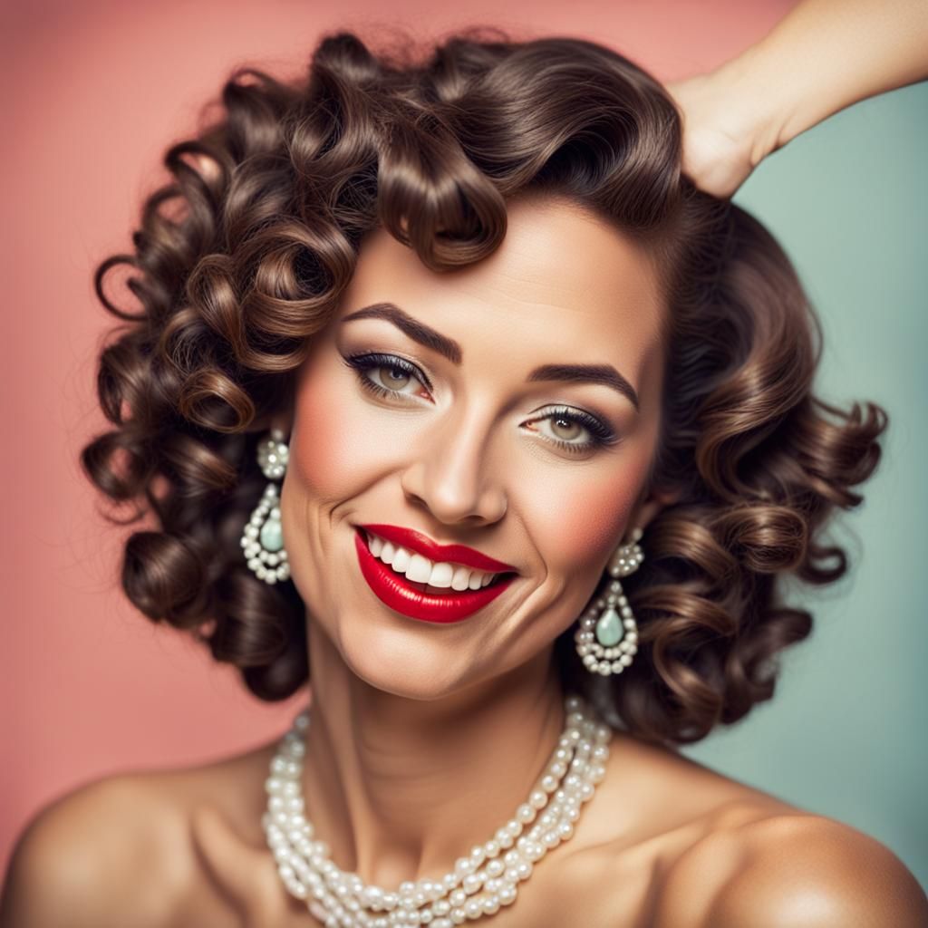 Charming 1950s Pin-Up Portrait with Red Lips