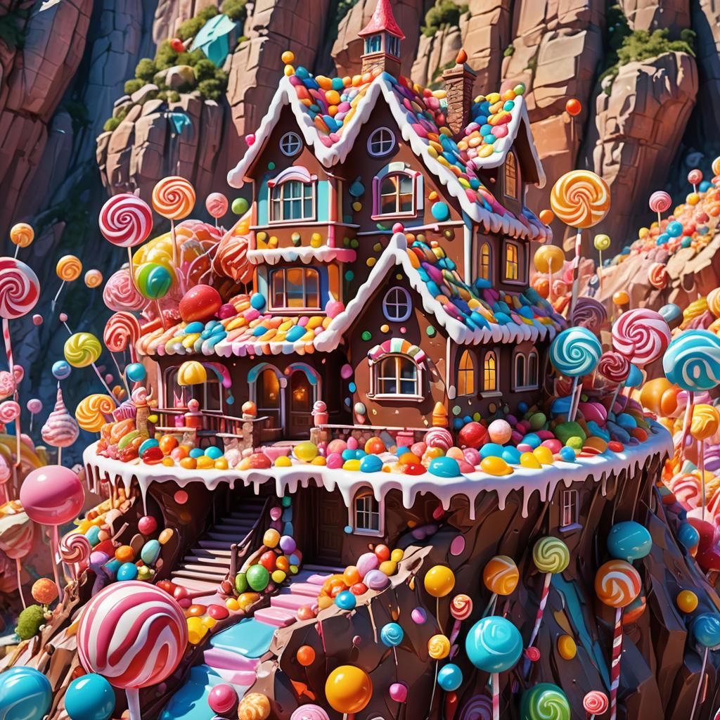 Candy House on Cliff in Pop Art Style