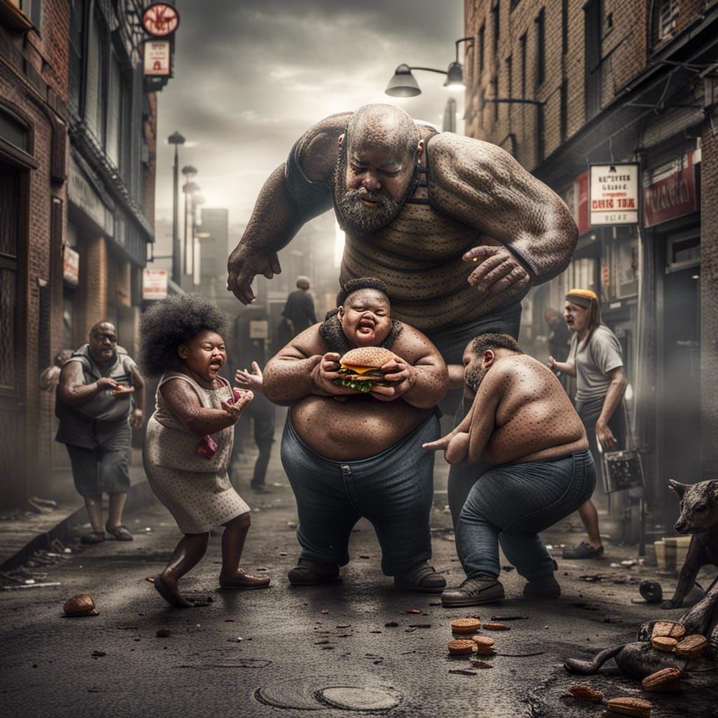 Ungrateful Fatties fighting for a hamburger II