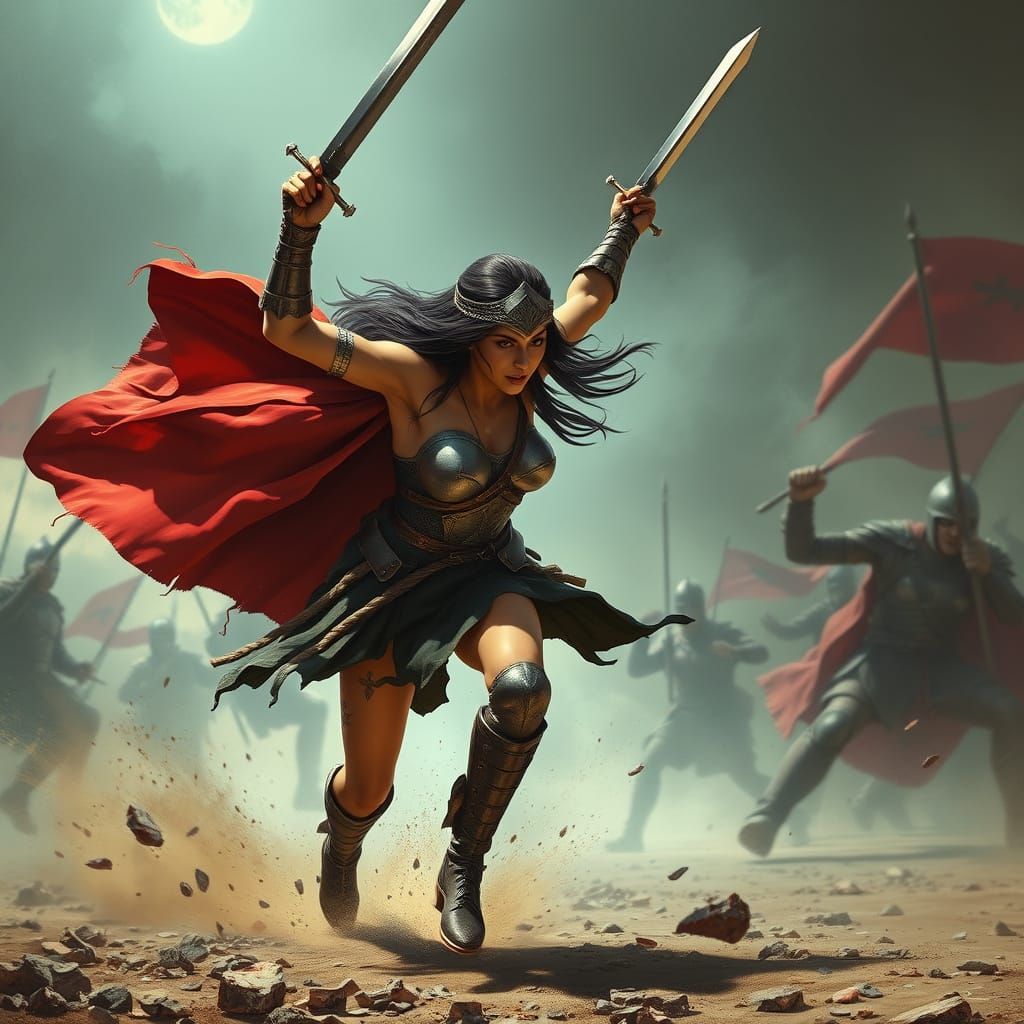 Latina Warrior in Dynamic Battle Charge