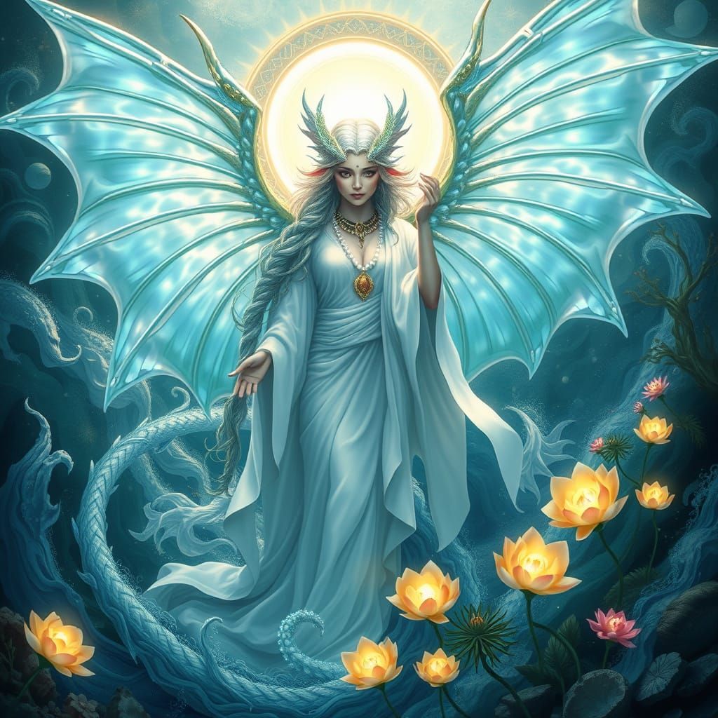 Oceanic Earth Goddess with Iridescent Wings