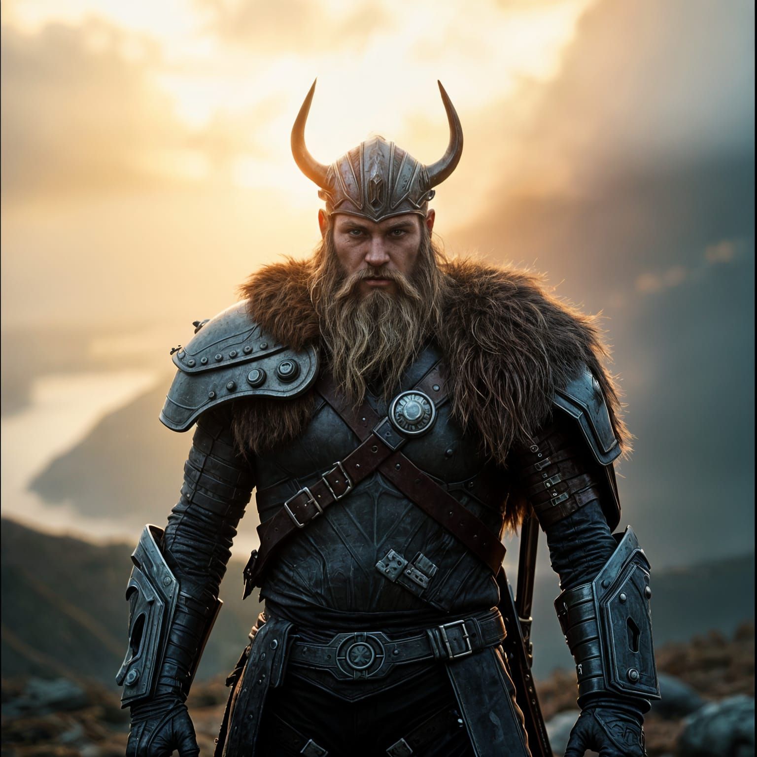 Half Human Half Android Viking Warrior in Cinematic Film Sty...