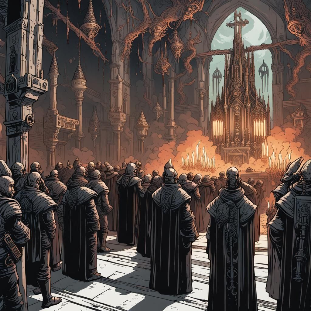 Warhammer 40k Machine Cult Chapel Ceremony in Comic Book Sty...