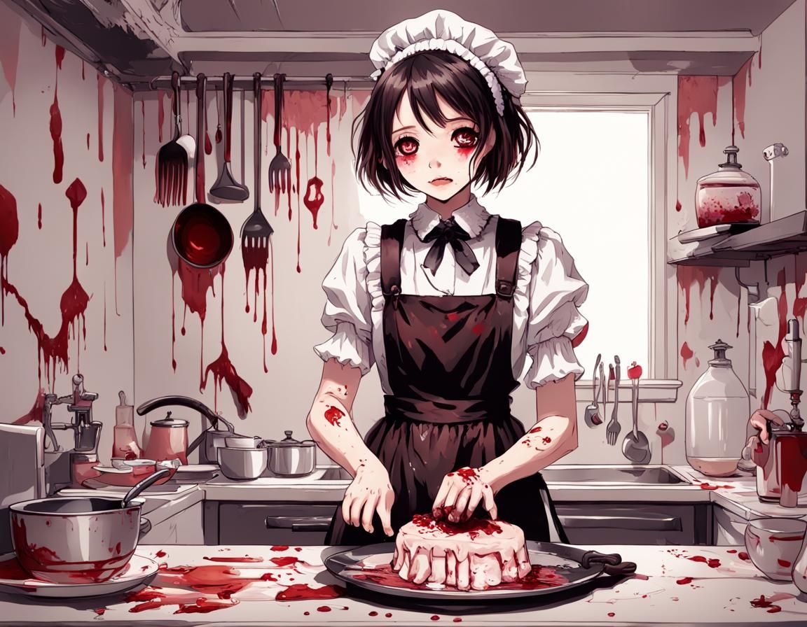 Kawaii Horror: Bloody Maid Poltergeist in Anime Art