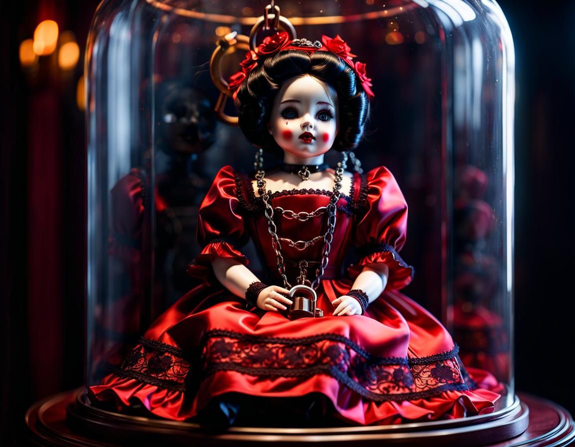 Creepy Haunted Doll in Glass Case