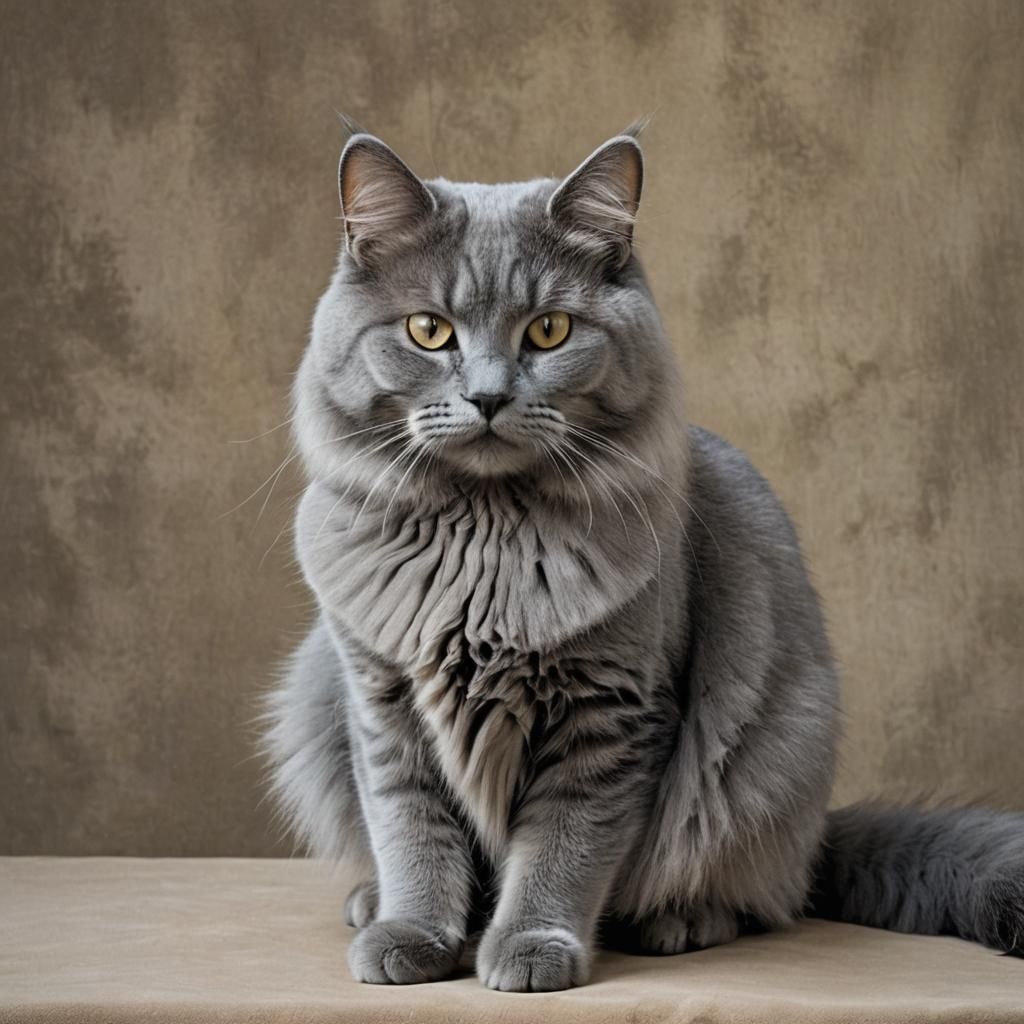 Magnificent Russian blue fluffy Siberian tabby cat.
