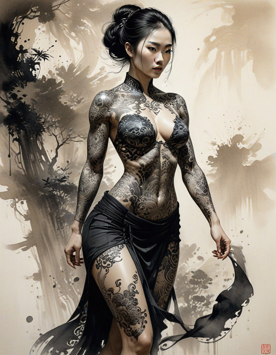 Ethereal Vietnamese Goddess in Ancient Chinese Brushwork