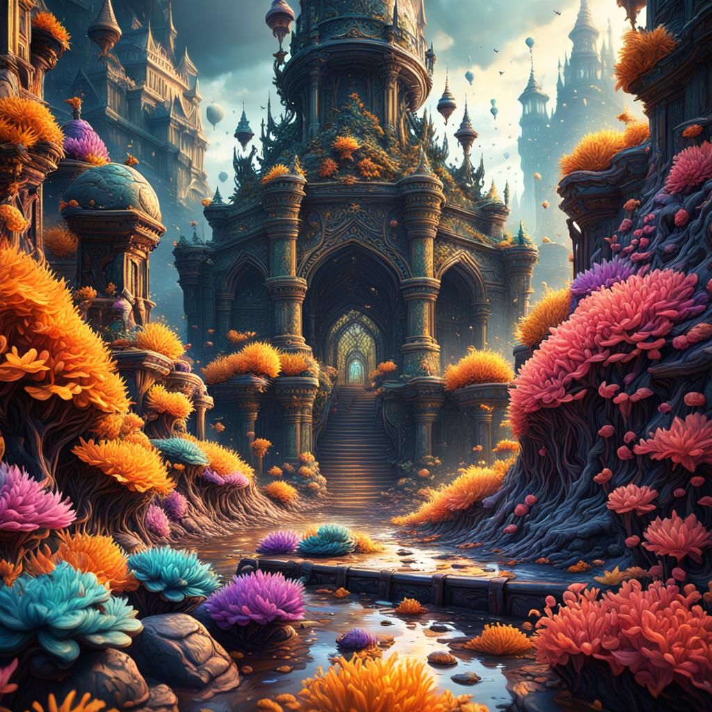 Fantastical Temple Matte Painting in Deep Color