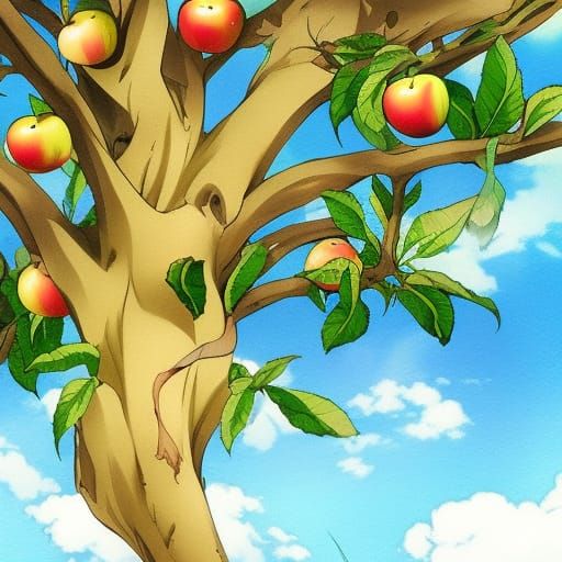 Anime Style Apple Tree Illustration