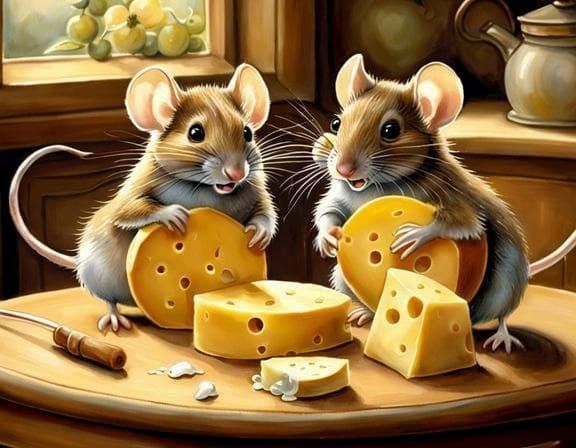 Anthropomorphic Mice Siblings' Kitchen Squabble in Watercolo...