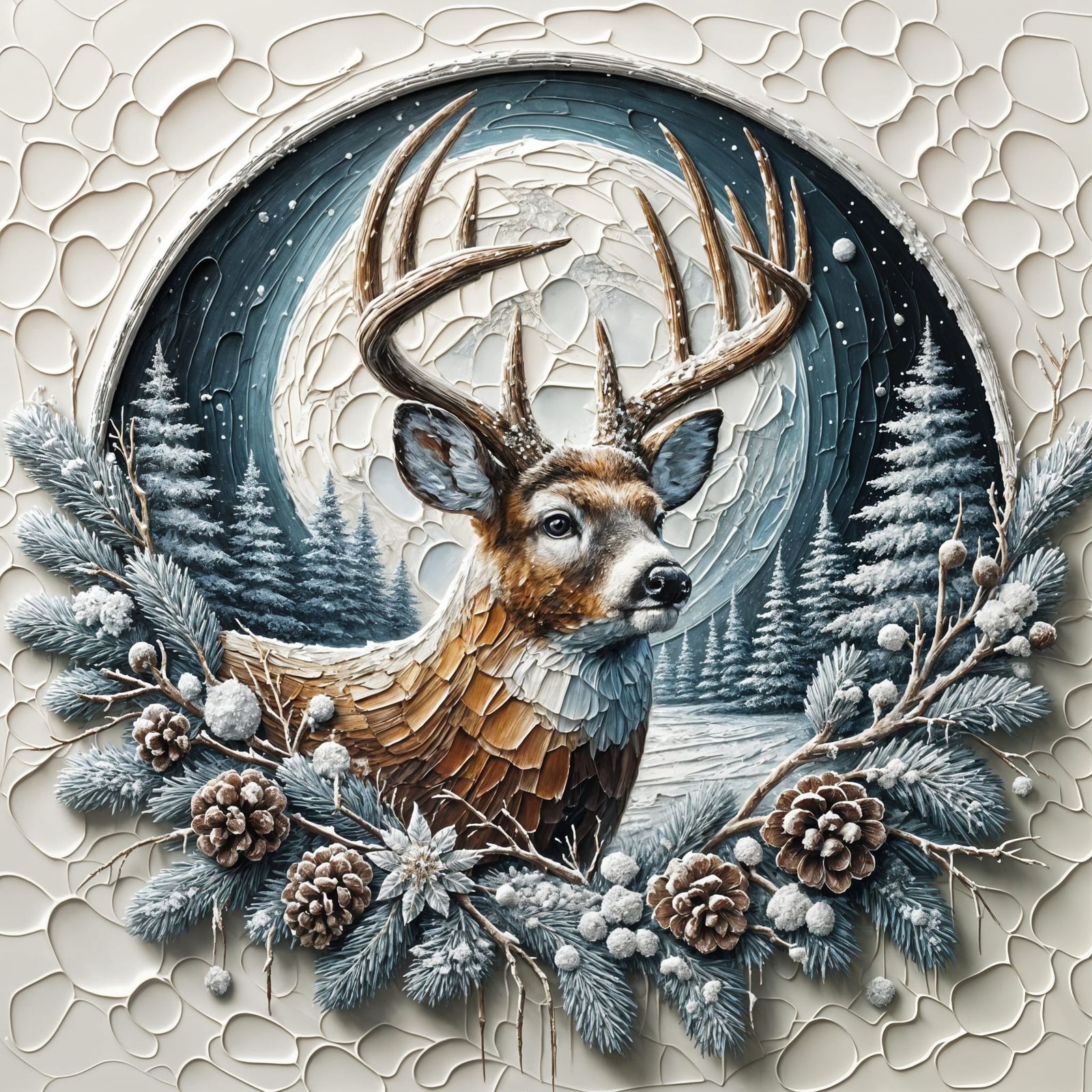 Realistic Buck in Moonlit Winter Scene