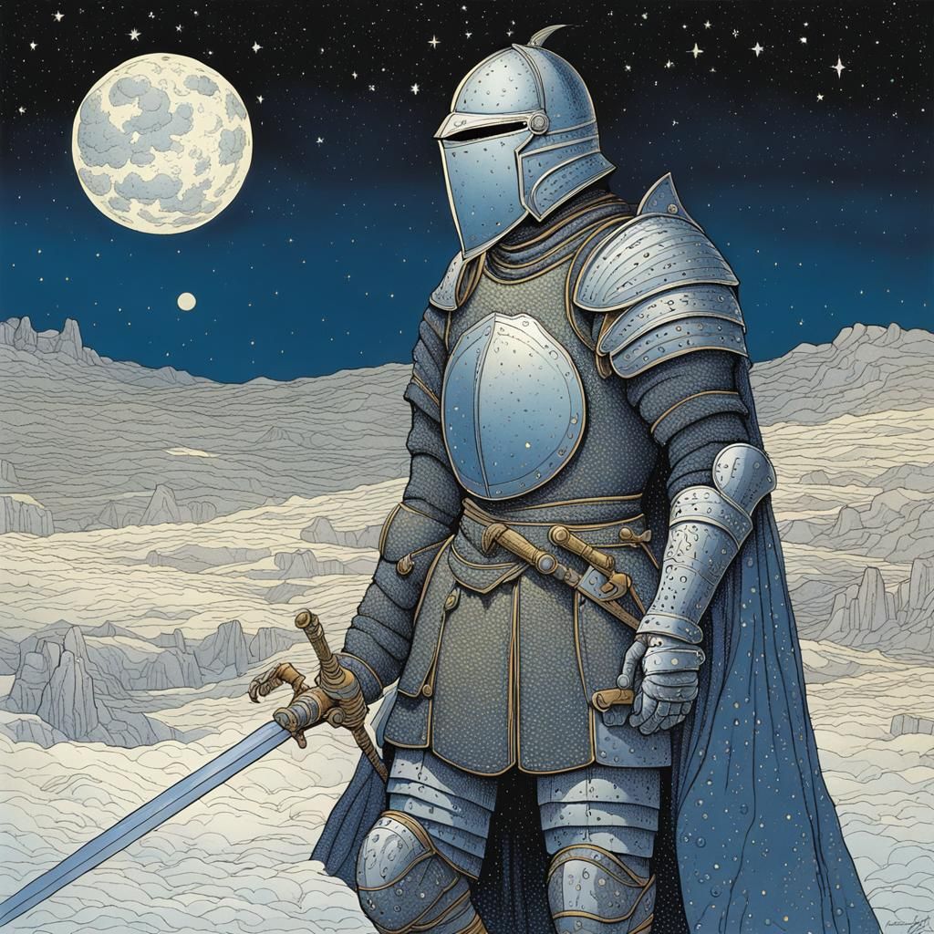 Celestial Knight: Moebius-Style Digital Illustration