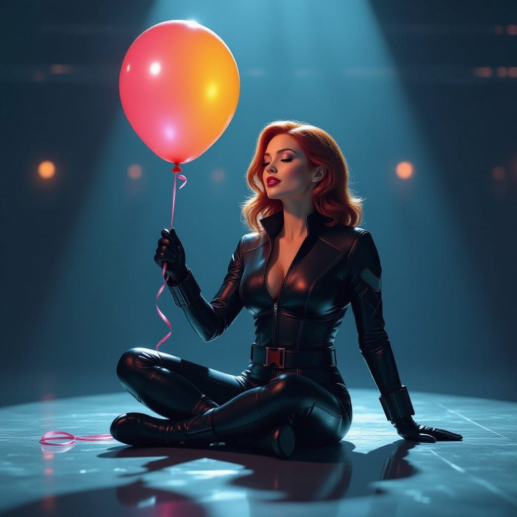 Black Widow Pops Birthday Balloon in Comic Book Style