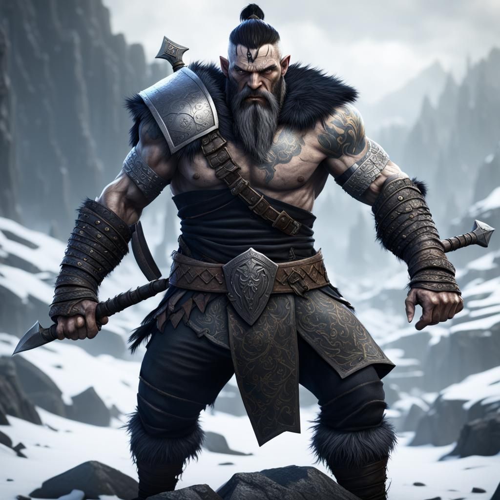 Muscular Half-Orc Viking with Undercut in Detailed Matte Pai...