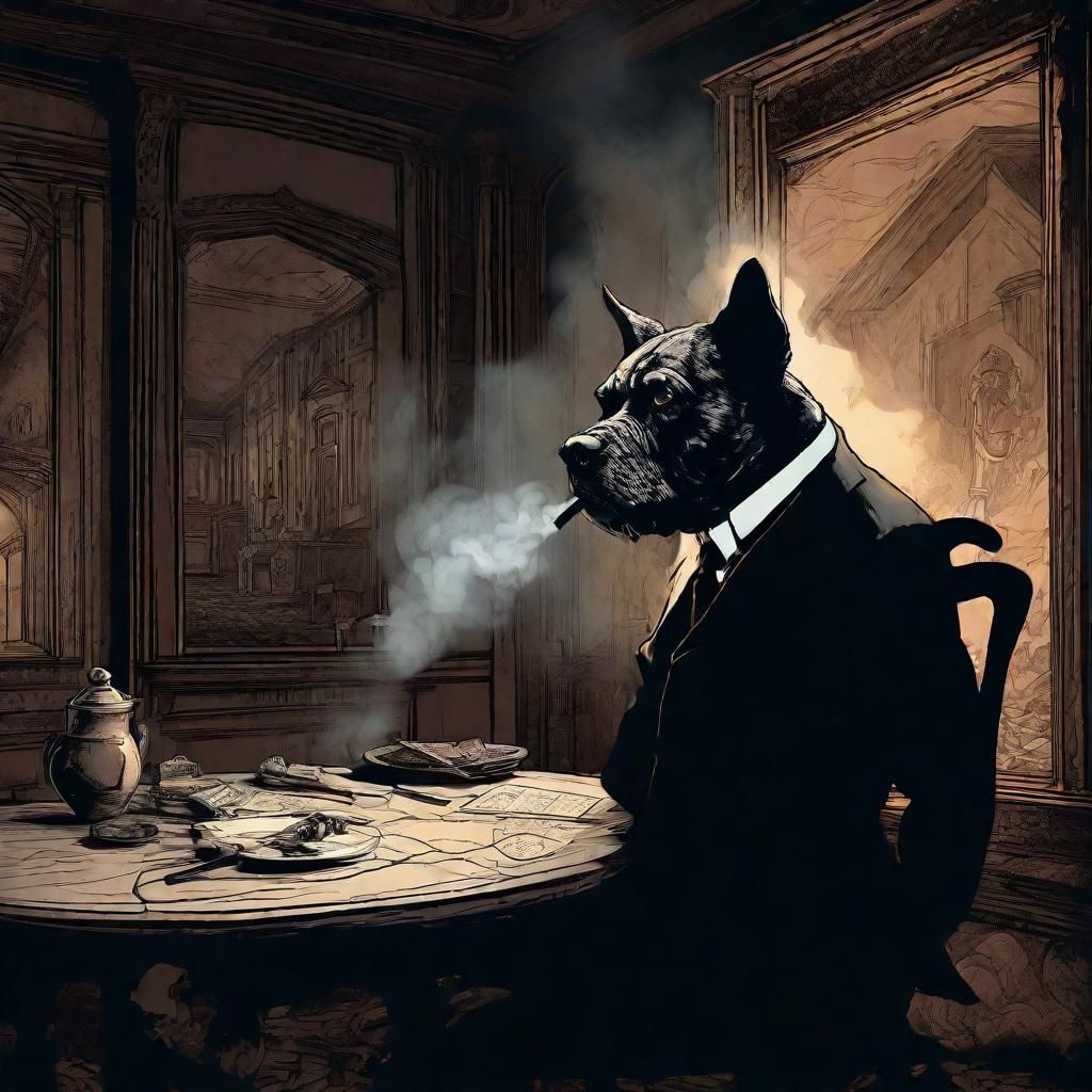 Dog Smoking Cigarette in Dark Fantasy Style