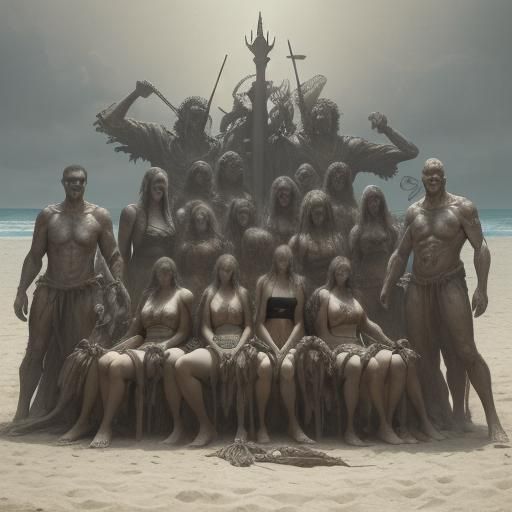 Horror Beach Volleyball Team in Doré Style