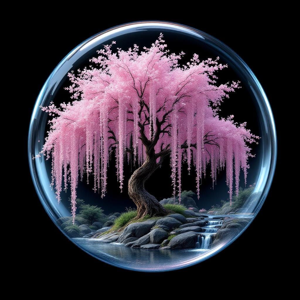 Weeping Willow Cherry Blossom Tree in Hyperrealism