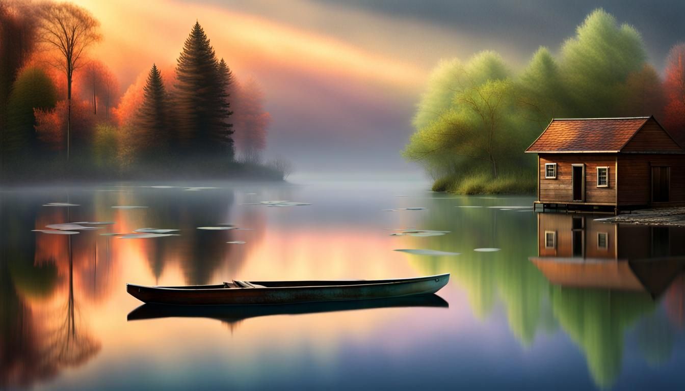 Tranquil Dreamlike Landscapes Reflected on Water