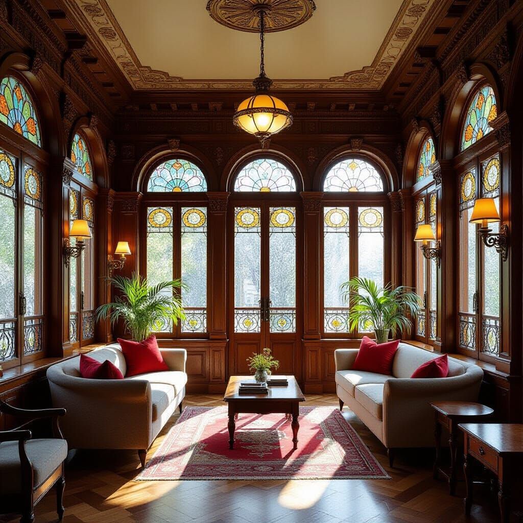 Eclectic Art Nouveau Room with Window Gallery