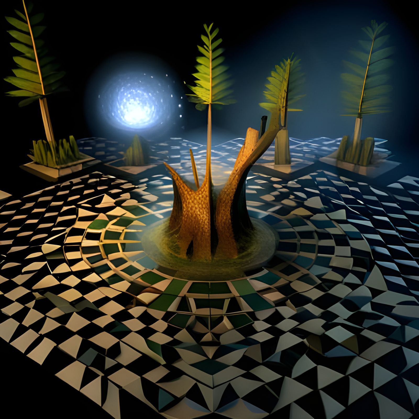 Biopunk Pond Eruption in Summer Light