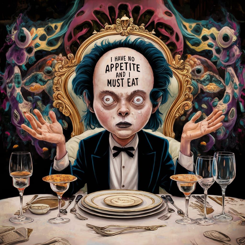 Surreal Diner's Dilemma: A Thought-Provoking Illustration