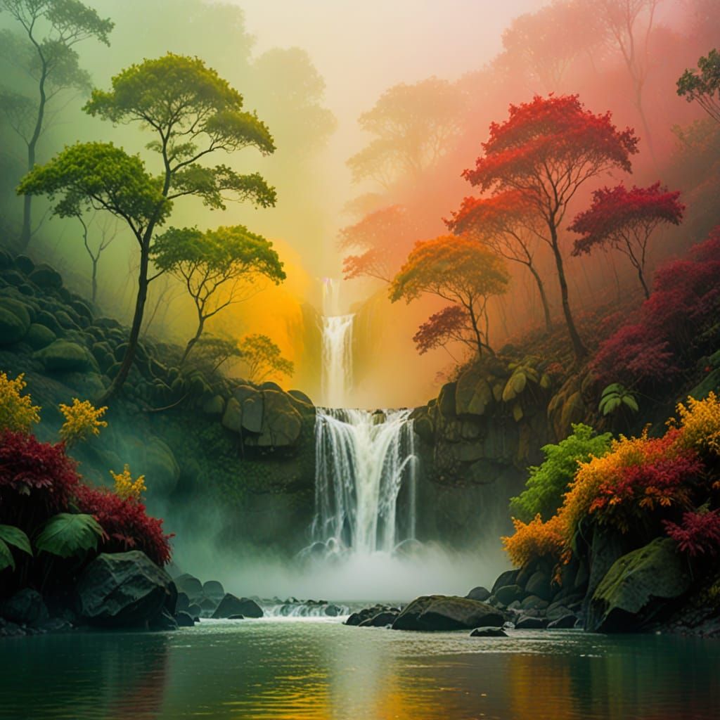 Vibrant Waterfall in a Kaleidoscope of Colors