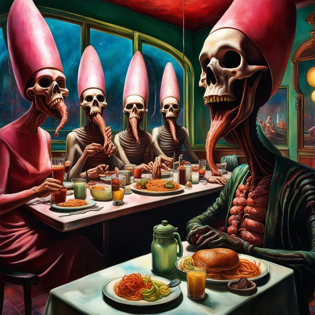 Surreal 1950s Diner in Body Horror Style