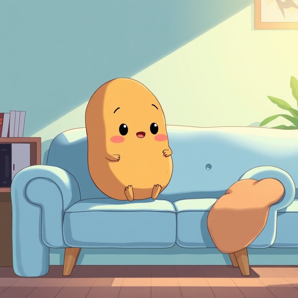 Cute Potato on Sofa in Anime Style
