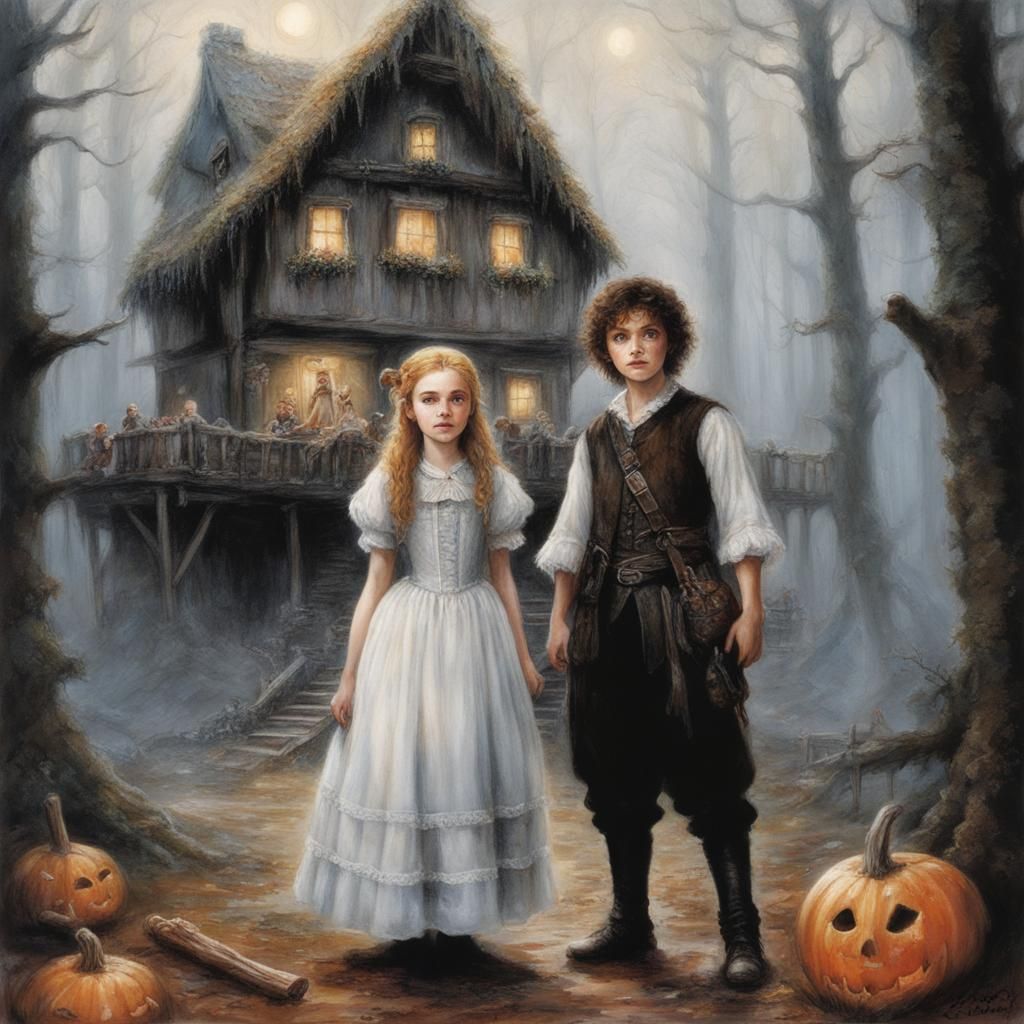 Hansel and Gretel Encounter the Witch, Oil Painting