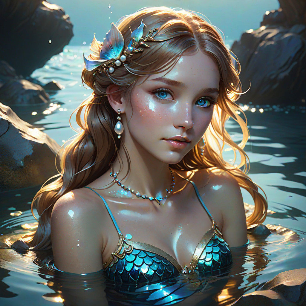 Surreal Mermaid Portrait in Soft Golden Lighting