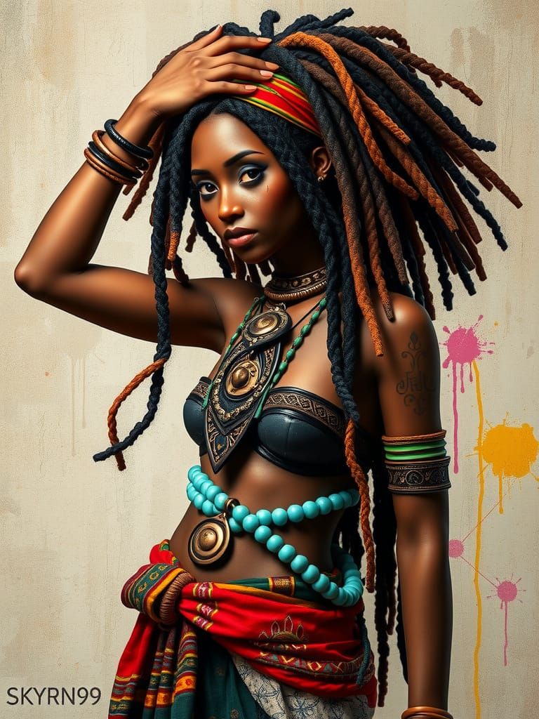 Dynamic Female Figure with Tribal Ornaments