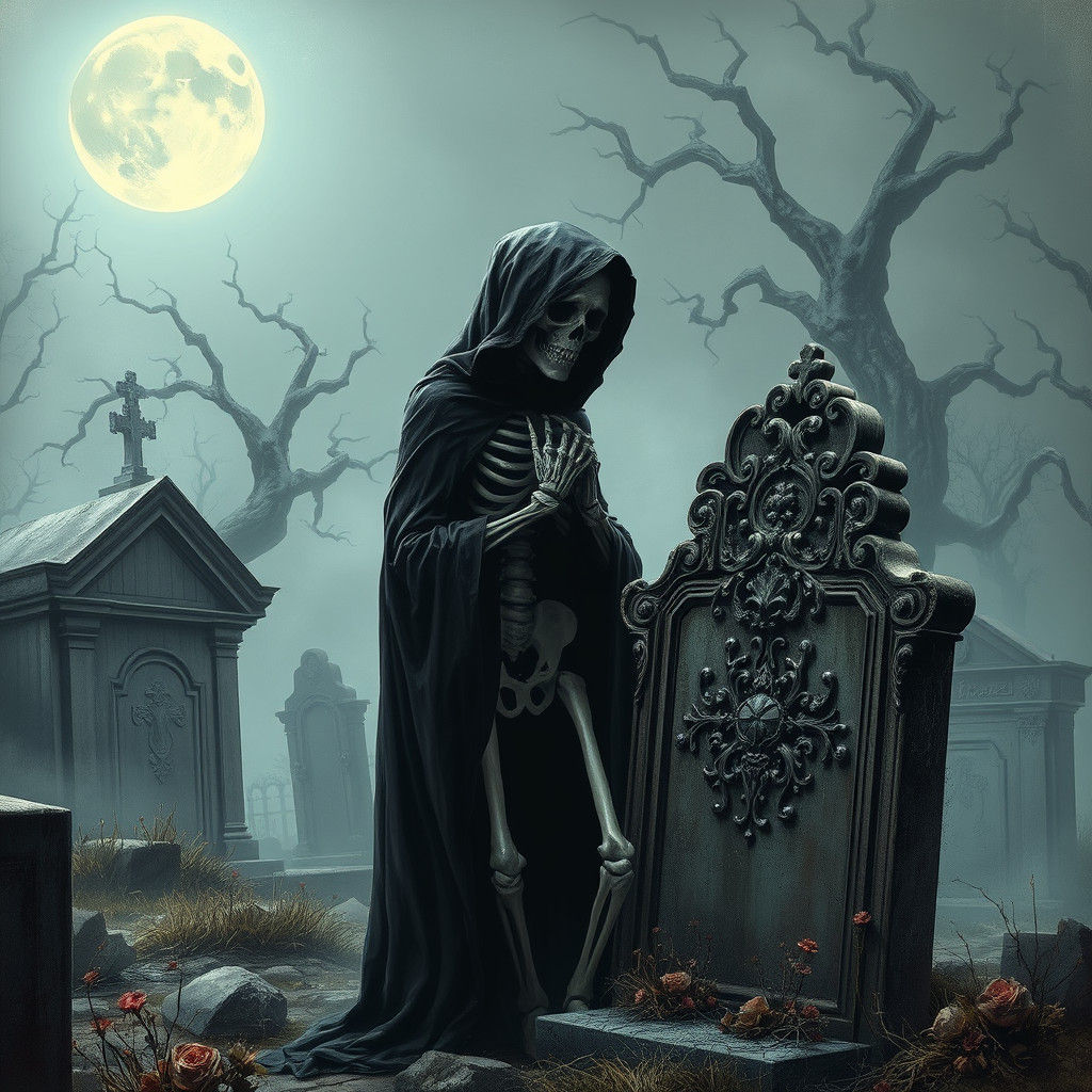 Gothic Skeleton in Graveyard: Haunting Illustration