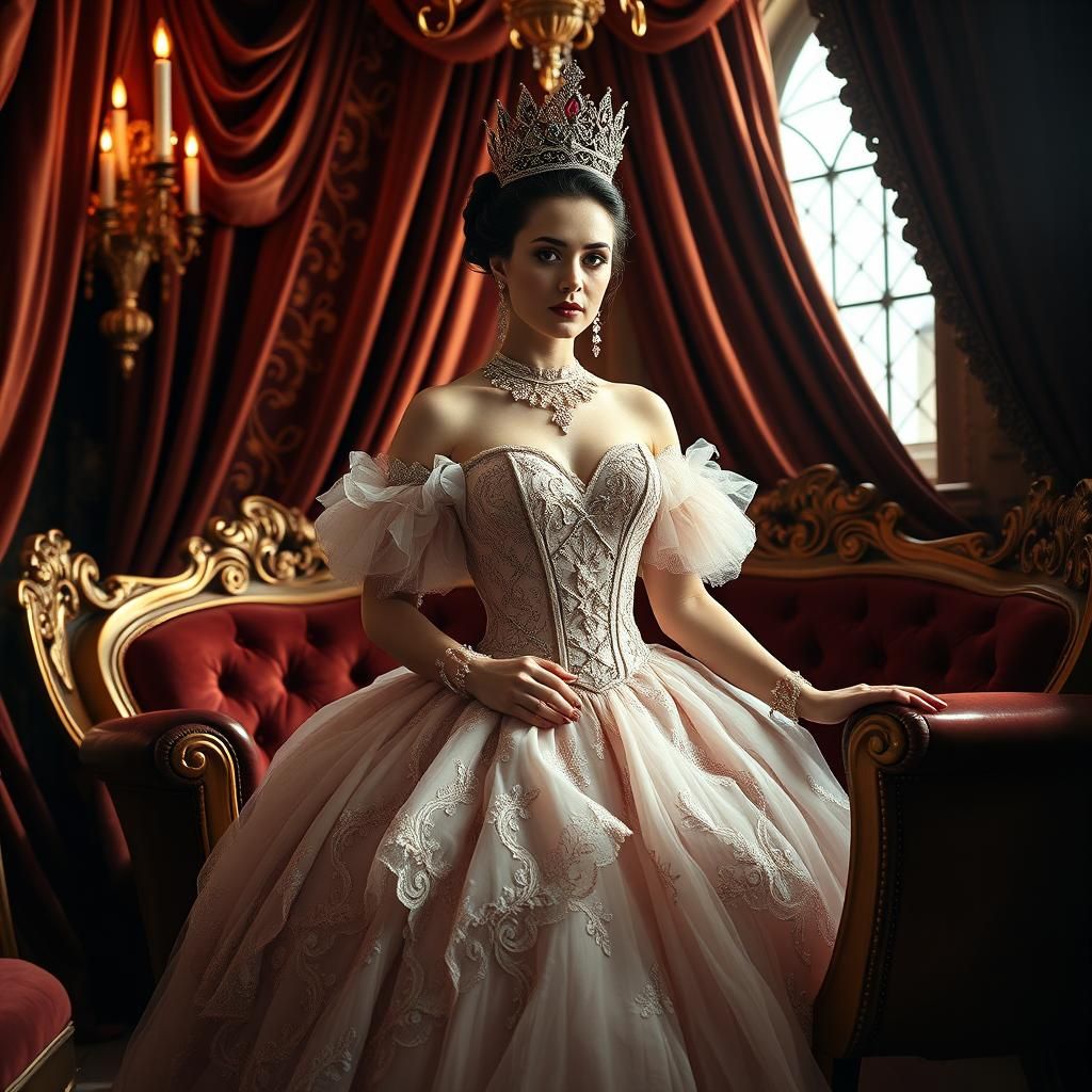 Elegant Queen in Baroque Style Boudoir