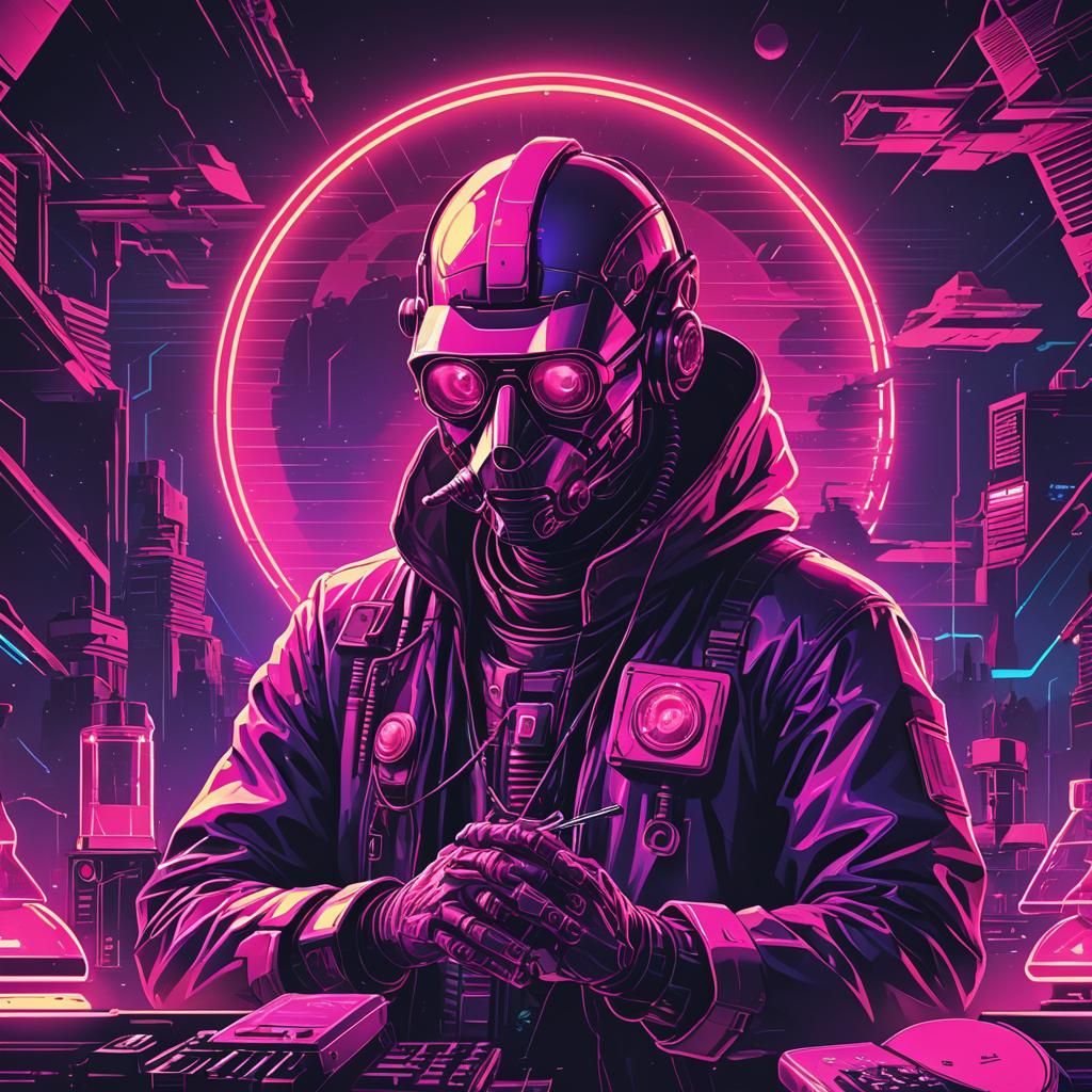 Alchemist in Synthwave Neon Retro Style