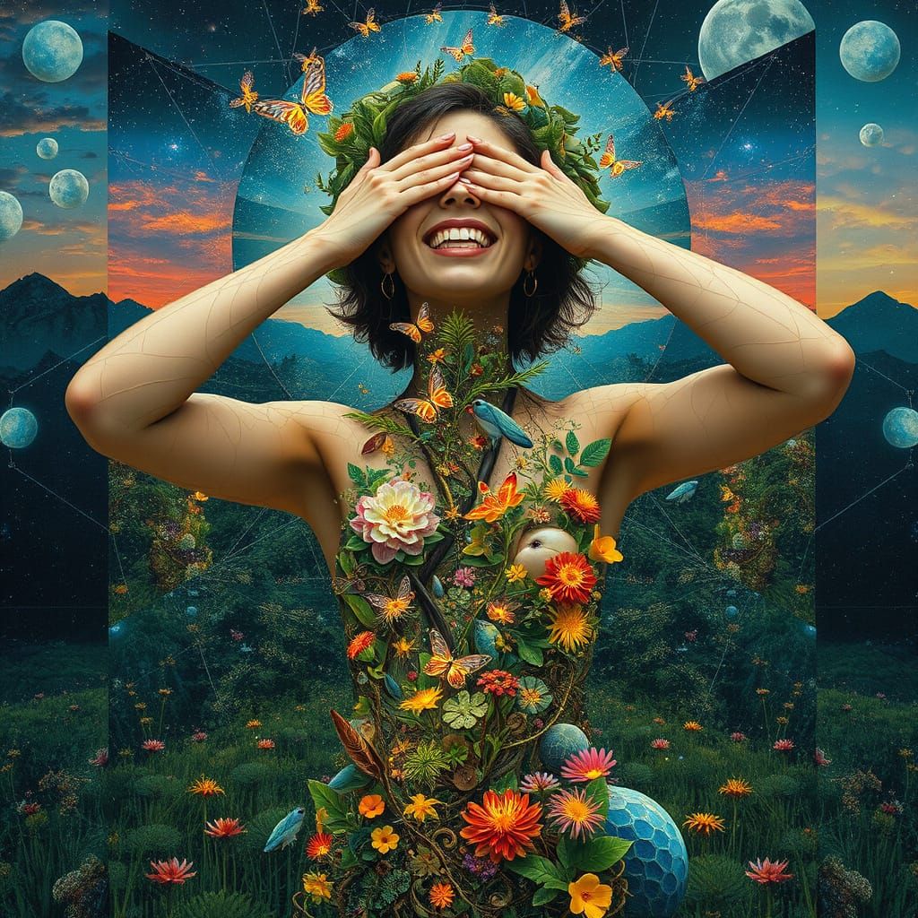 Bio-Art Collage: Woman as Interconnected Ecosystem