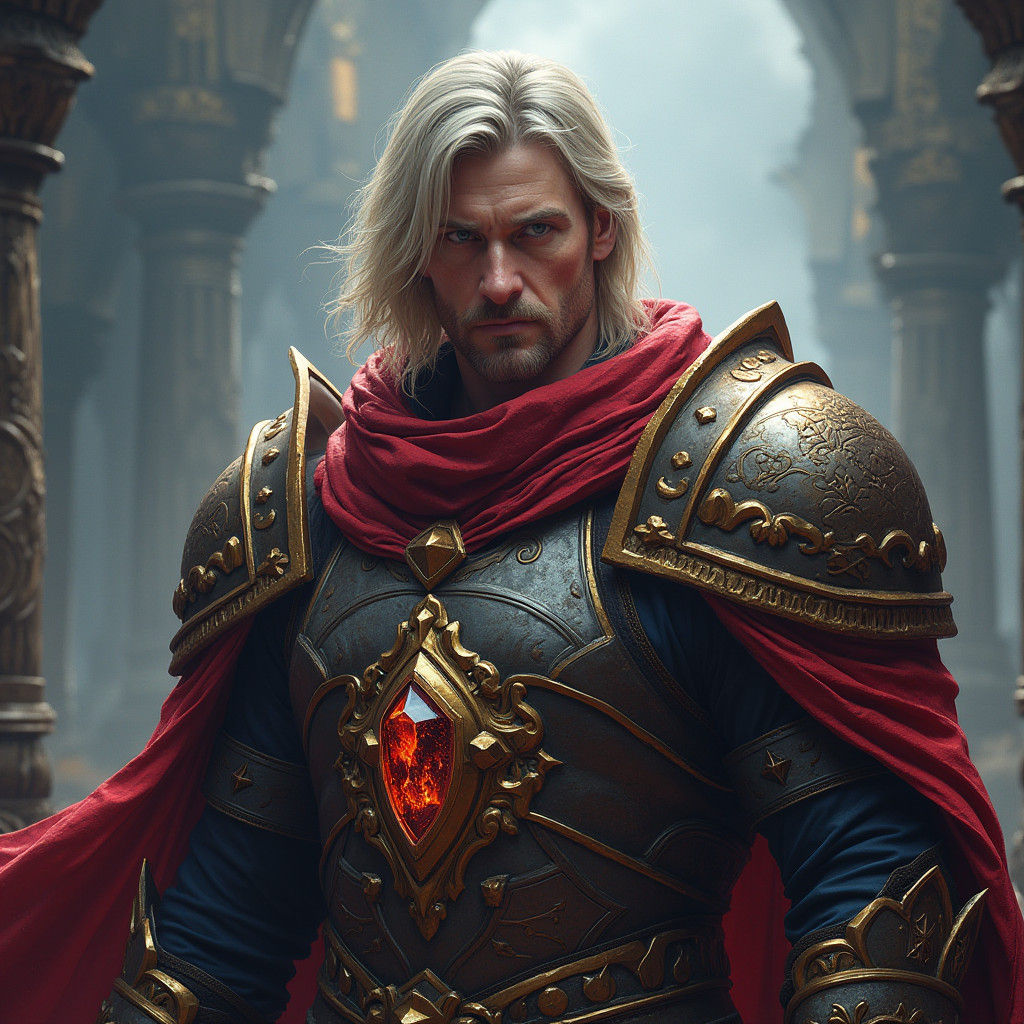 Armored Human Paladin Portrait in Detailed Matte Painting