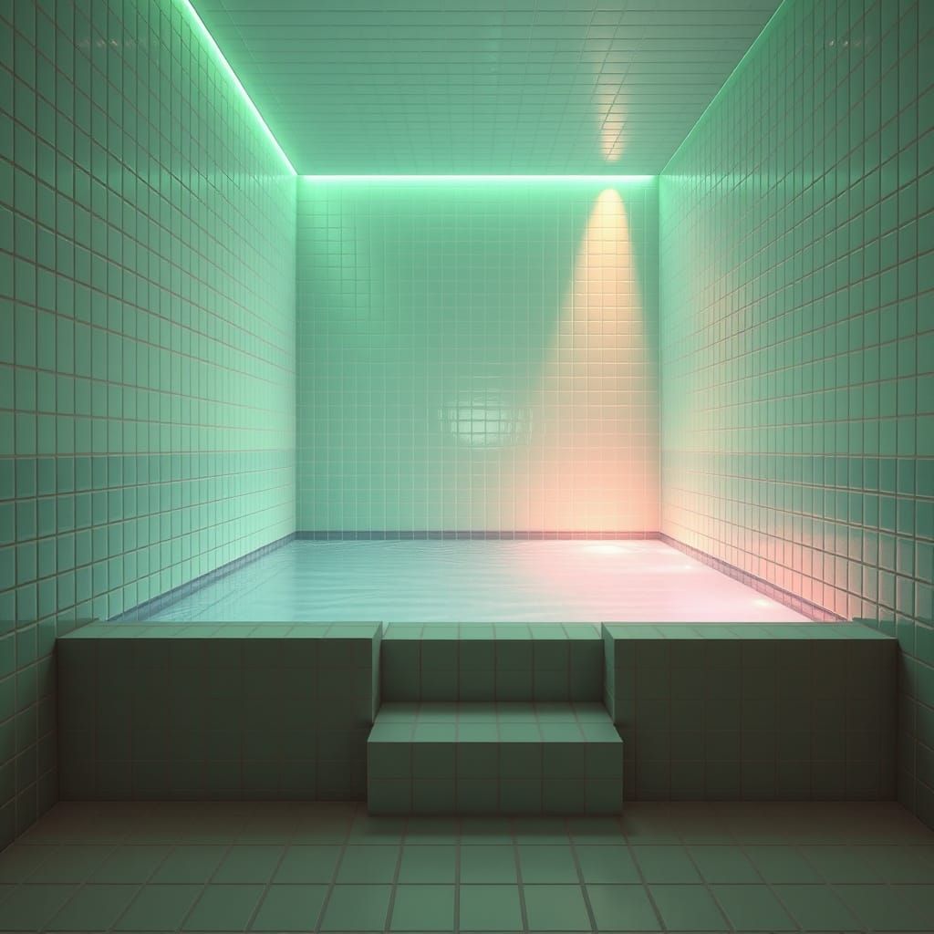 Mint Green Pool Room in Hyperrealism Style