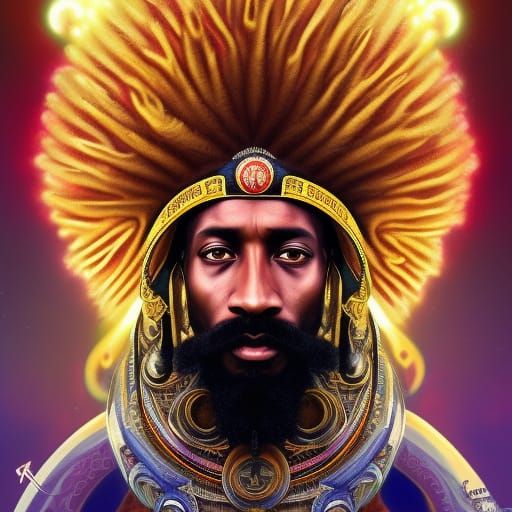Ethereal Portrait of Rastafari Majesty in Vibrant Triadic Co...