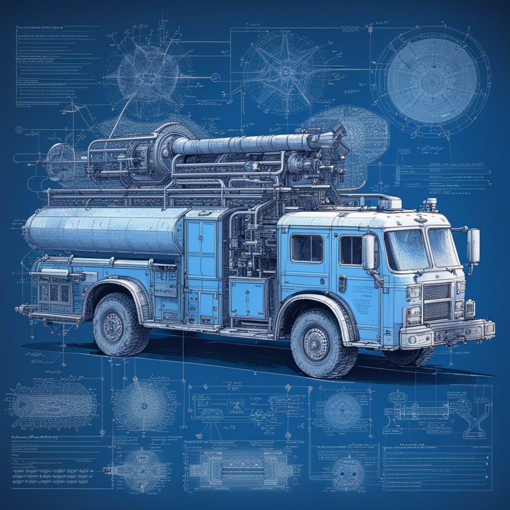 Detailed Firetruck Schematics: Scientific Blueprint Illustra...