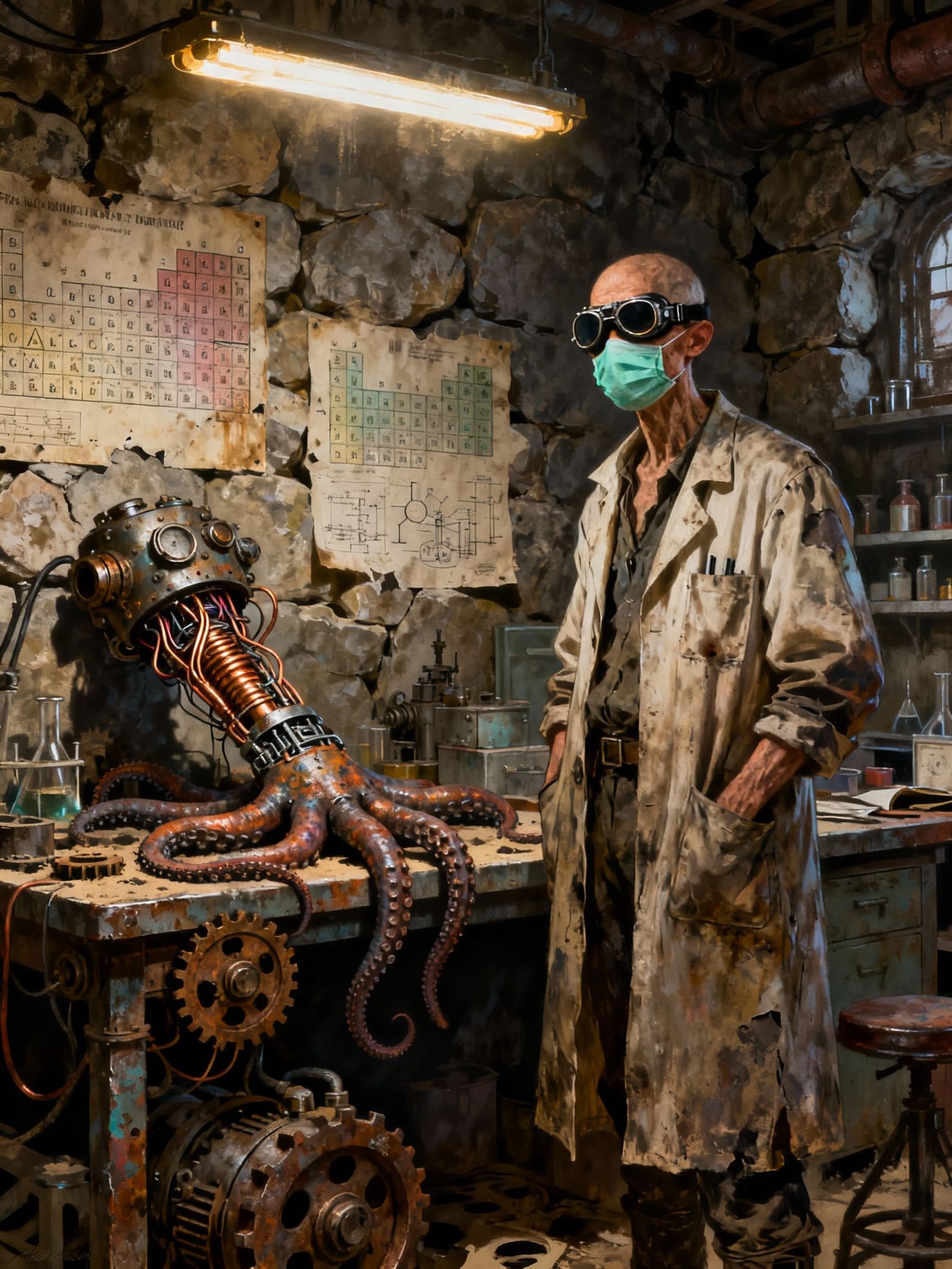 Post-Apocalyptic Scientist in Diesel-Punk Lab