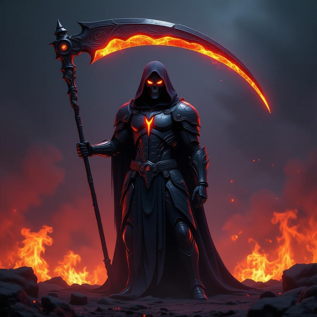 Menacing Grim Reaper Dark Knight in Biomechanical Armor