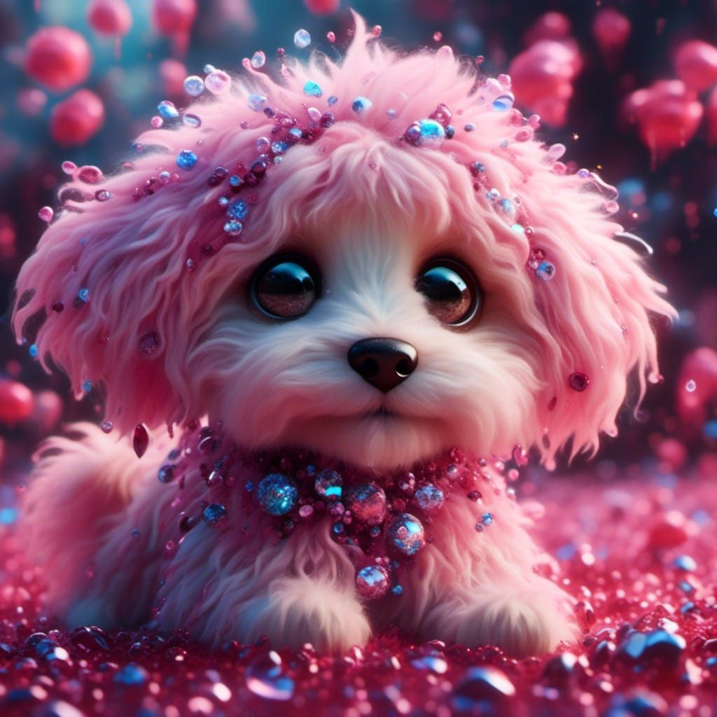 Cute Fluffy Dog Portrait with Crystal Details