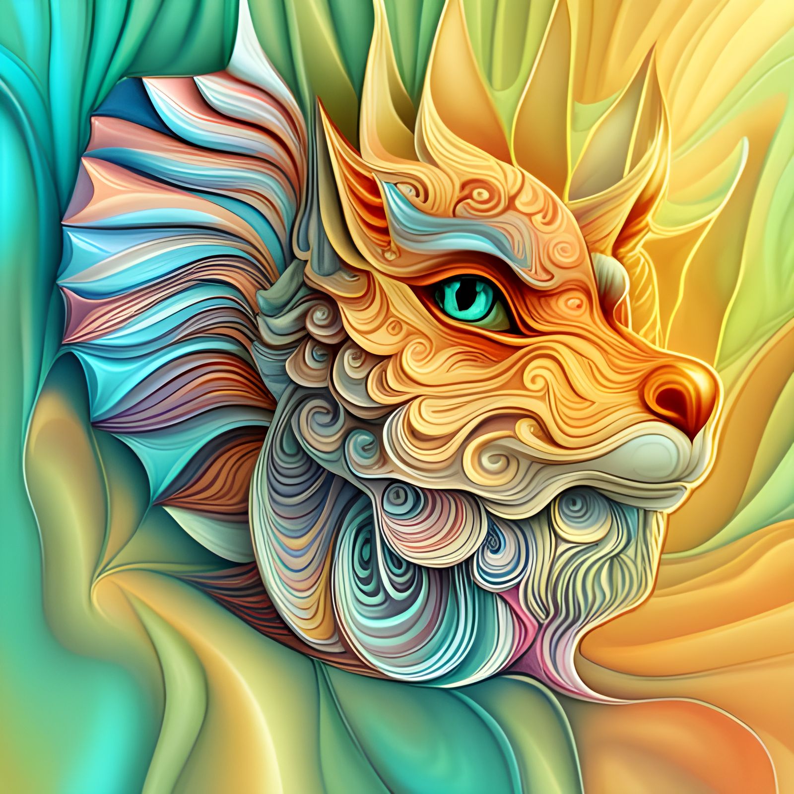 Glowing Origami Gryphon Made of Stained Glass