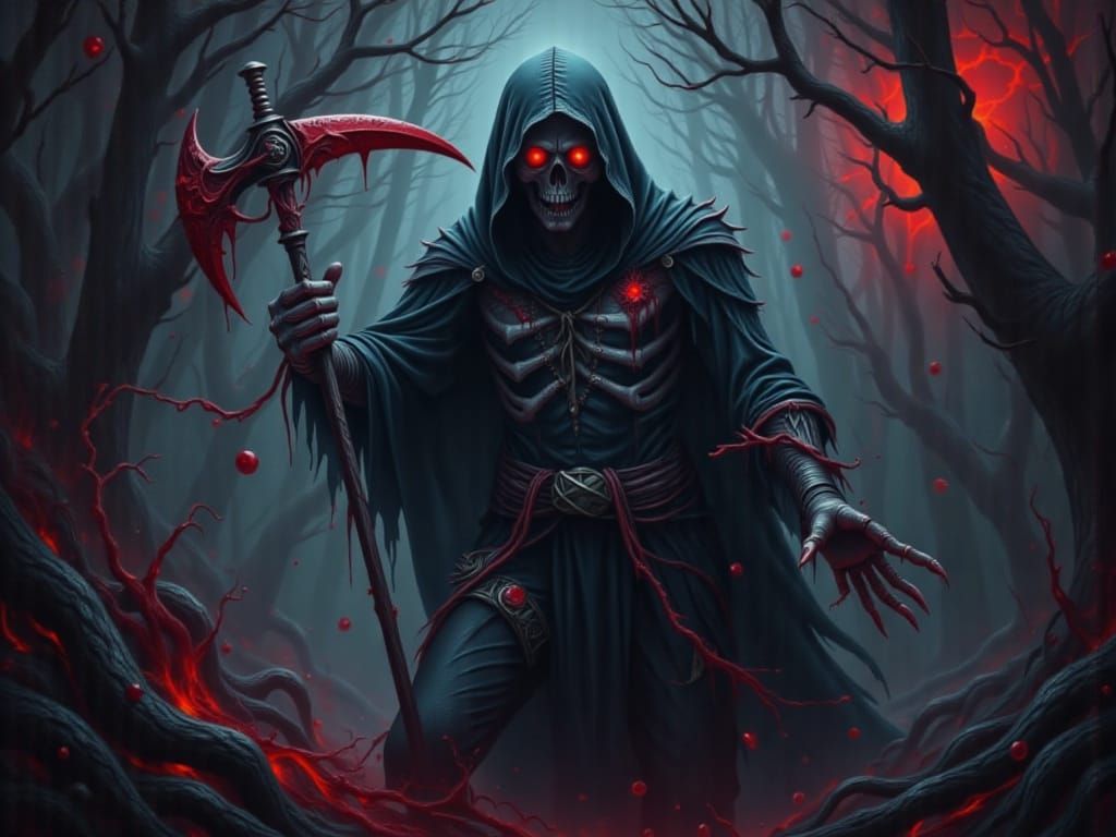 Grim Reaper with Scythe in Hellscape